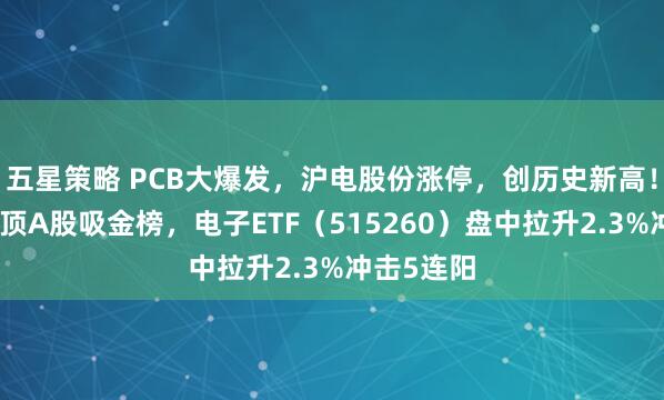五星策略 PCB大爆发，沪电股份涨停，创历史新高！寒武纪登顶A股吸金榜，电子ETF（515260）盘中拉升2.3%冲击5连阳