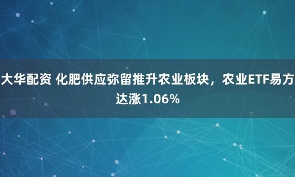 大华配资 化肥供应弥留推升农业板块，农业ETF易方达涨1.06%