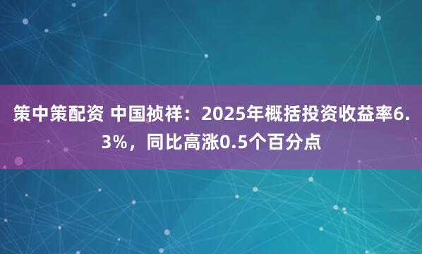 策中策配资 中国祯祥：2025年概括投资收益率6.3%，同比高涨0.5个百分点